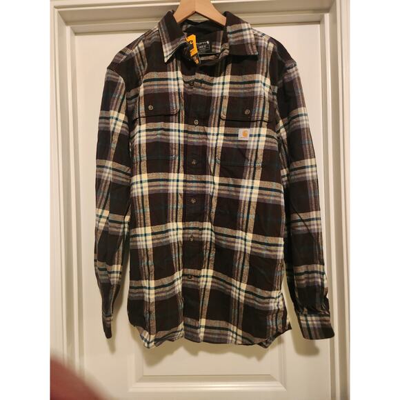 NWT Carhartt Mens Button Down Shirt Burgundy Grey Checked M - Picture 1 of 4